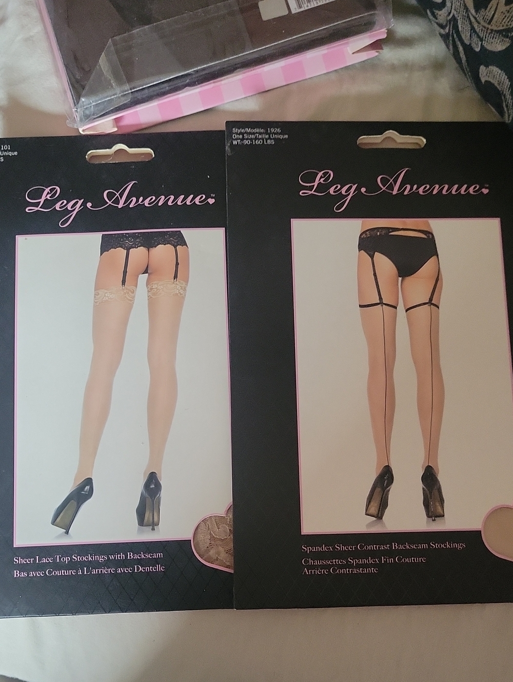 Leg Avenue Sheer Nude Stockings with Black Lace Tops
